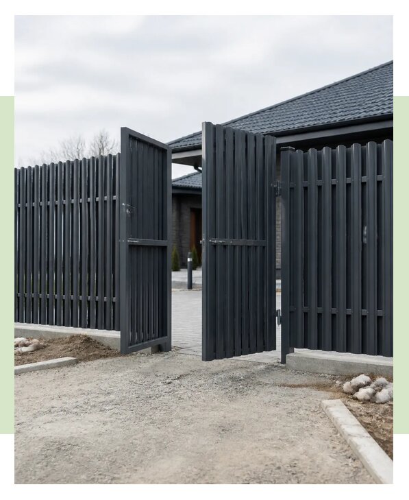 Забор из евроштакетника с воротами в Соликамске по цене от 7007 р. | ЗаборЭксеперт-Слк